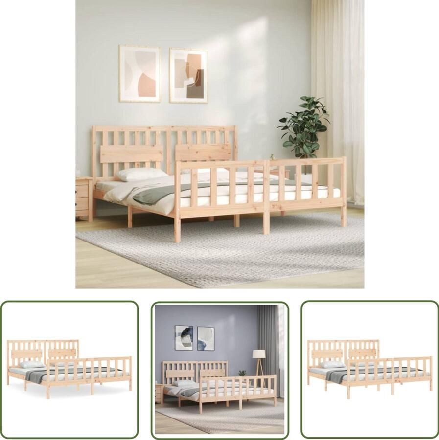 VidaXL Bruin Bed Frame Massief Grenenhout Bed Bedframe met hoofdbord massief hout Tweepersoons Bed King Size Bed Landelijk Bed