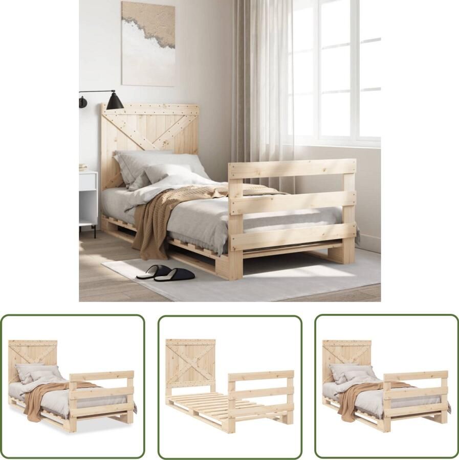 VidaXL Bruin Bed Frame Massief Grenenhout Bed Frame Bedframe met hoofdbord massief grenenhout 90x200 cm Enkelpersoonsbed Bed Frame 90x200 Houten Bed Frame