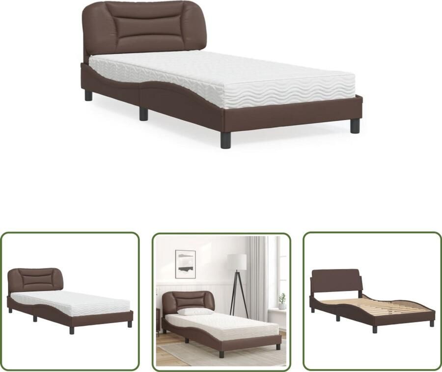 VidaXL Bruin Bed Slaapcomfort Bed met matras Hvar kunstleer bruin 100x200 cm Boxspring Bed Tweepersoonsbed Kunstleder Bed