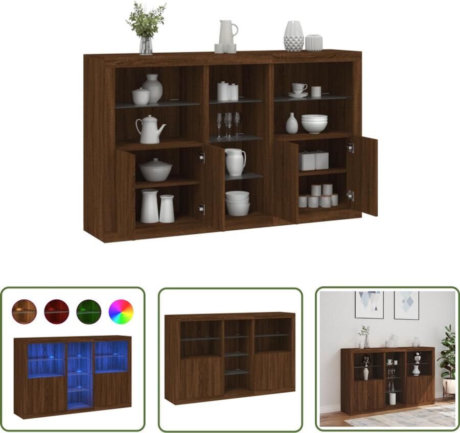 The Living Store Dressoir met LED-verlichting 162x37x100 cm bruin eikenkleur Moderne Kast Dressoir Led Verlichting Opbergruimte Houten Kast