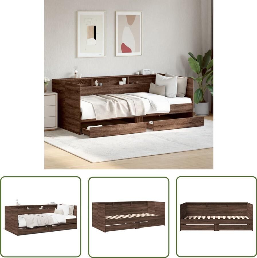 VidaXL Slaapbank met lades zonder matras 100x200 cm bruin eikenkleurig Slaapbank Bruin Eiken Houten Slaapbank Slaapbanken Met Lades Tweepersoons Slaapbank