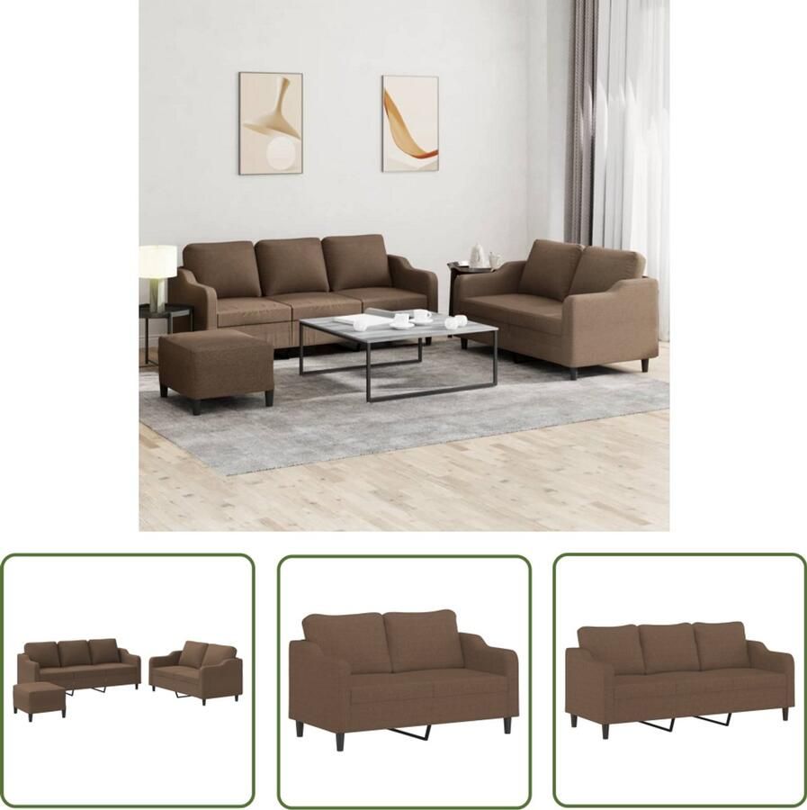 VidaXL Bruin Meubilair Loungeset 4-delige Loungeset met kussens stof bruin Lounge Stoffen Tuinset Buitendecor