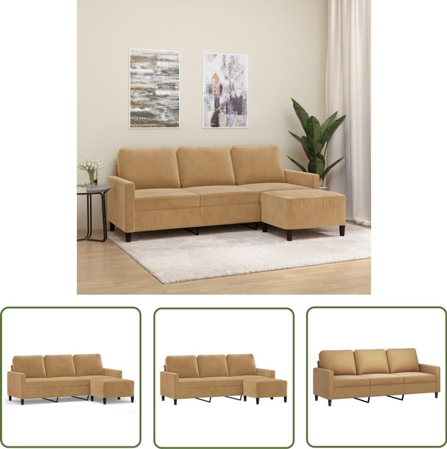 VidaXL Bruine Bank Drie Gezitsbank Driezitsbank met voetenbank 180 cm fluweel bruin Velours Bank Salontafel Hoekbank