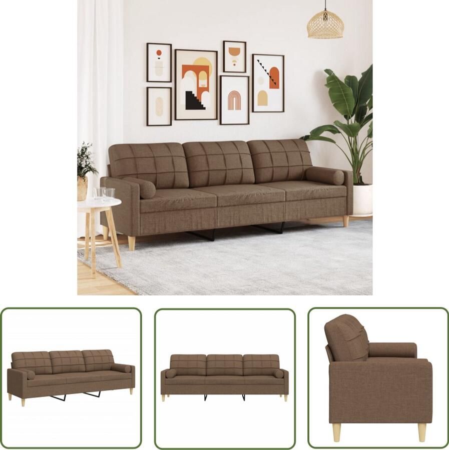 The Living Store Driezitsbank met sierkussens 210 cm stof bruin Drie Persoons Bank Bruine Bank Bankstellen Salontafel Living Meubels