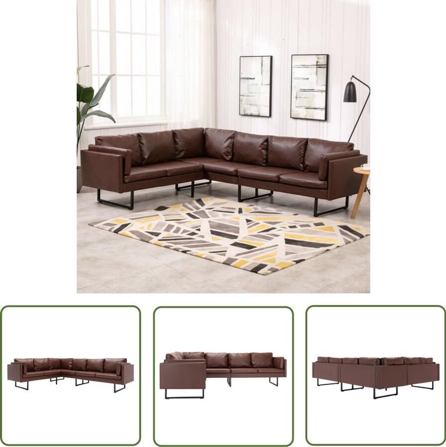 The Living Store Hoekbank kunstleer bruin Hoekenbank Bruine Bank Lederlook Bank Kunstleder Bank Lounge Bank