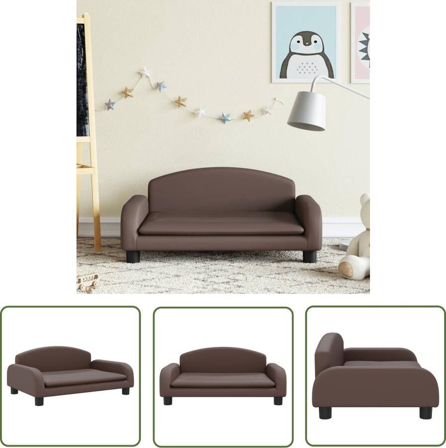 The Living Store Kinderbank 70x45x30 cm kunstleer bruin Kinderbank Bruine Bank Kids Bank Stoel Voor Kinderen Speelgoed Bank