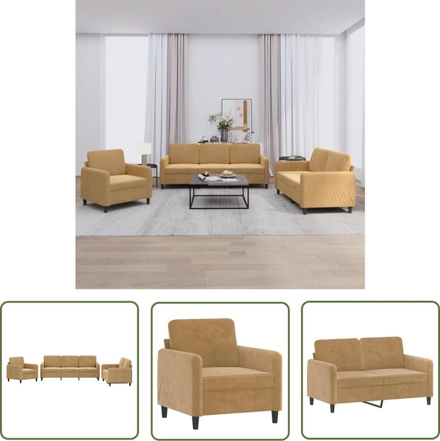The Living Store Loungeset Fauteuil Tweezitsbank Driezitsbank Bruin Fluweel Comfortabele Zitervaring Loungebank Bruine Bank Velvet Bank Fauteuils Bankstellen