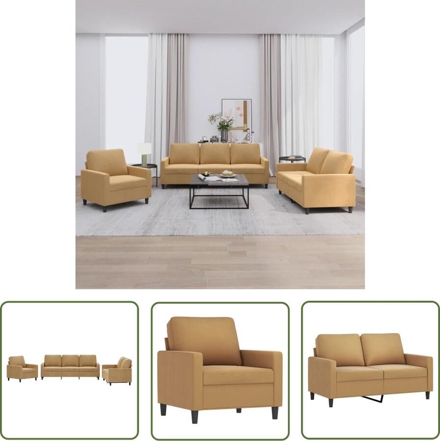 The Living Store Loungeset Armstoel 2- en 3-zitsbank Fluweel Bruin Metaal en Multiplex 78 x 77 x 80 cm Loungeset Bruine Bank Velvet Bank Bankstellen Salon Meubilair