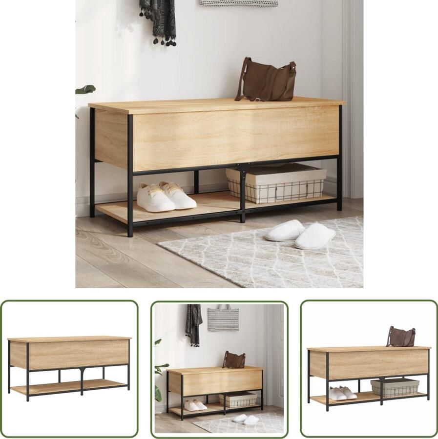 VidaXL Bruine Bank Opbergbank Opbergbankje 100x42 5x47 cm bewerkt hout sonoma eikenkleurig Houten Bank Salontafel Bankstel