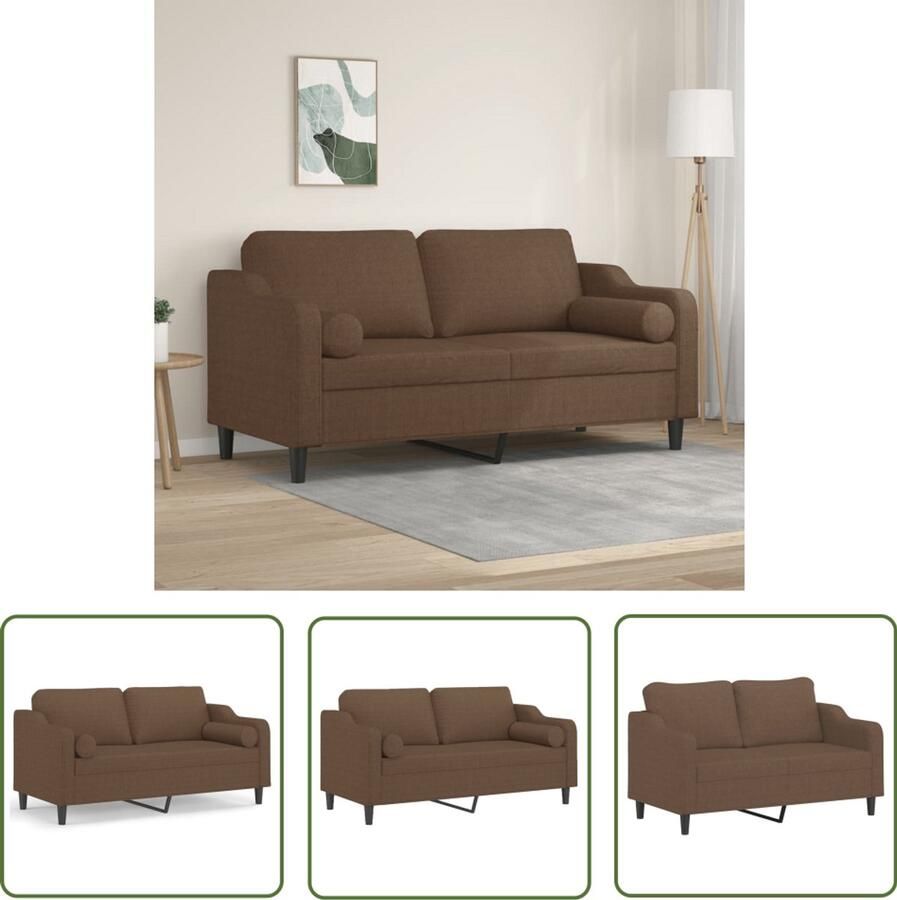 VidaXL Tweezitsbank met sierkussens 140 cm stof bruin Tweezitsbank Bruine Bank Bankstel Salontafel Livingroom Furniture