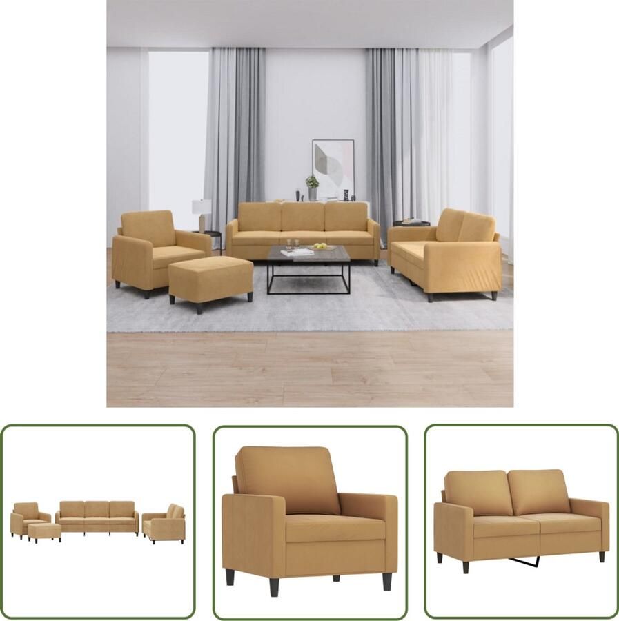 VidaXL Bruine Bankstel Loungeset 4-delige Loungeset fluweel bruin Fluweelbankstel Loungebank Buitenmeubilair
