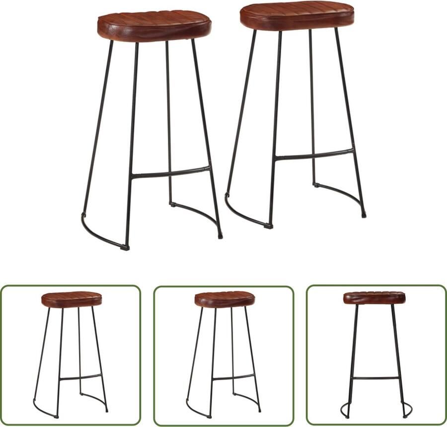 The Living Store Gavin Barkruk 44 x 37.5 x 78 cm Donkerbruin Metalen Frame met Leren Bekleding Retro Barkruk Bruine Barkruk Keukenbarstoelen Eetkamerstoelen Industriële Barkruk