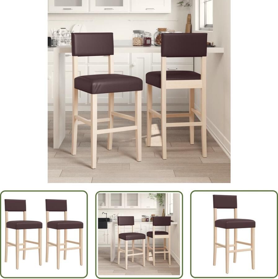 The Living Store Barstoel Set van 2 Bruin 43.5 x 52 x 108 cm Duurzaam Kunstleer Massief Rubberhout Barstoel Bruine Barstoel Design Barstoel Moderne Barstoel Praktische Barstoel