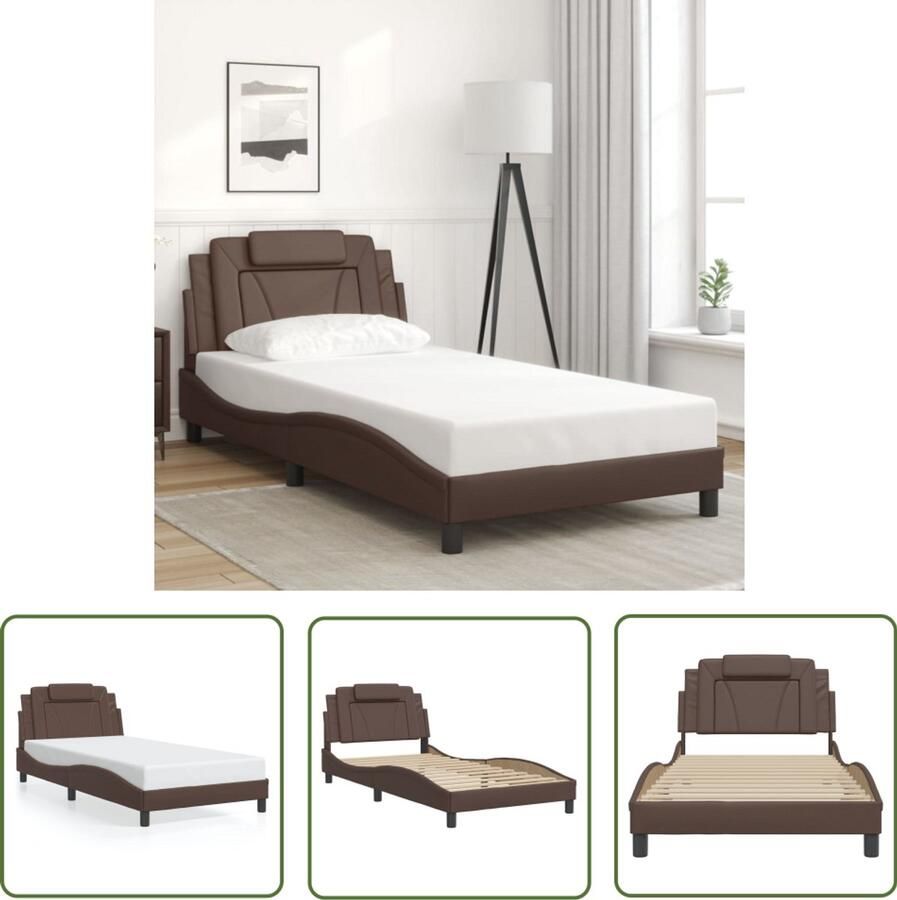 VidaXL Bedframe Viana zonder matras kunstleer bruin 100x200 cm Bed Frame Bruine Bed Kunstleder Bed Boxspring Tweepersoonsbed