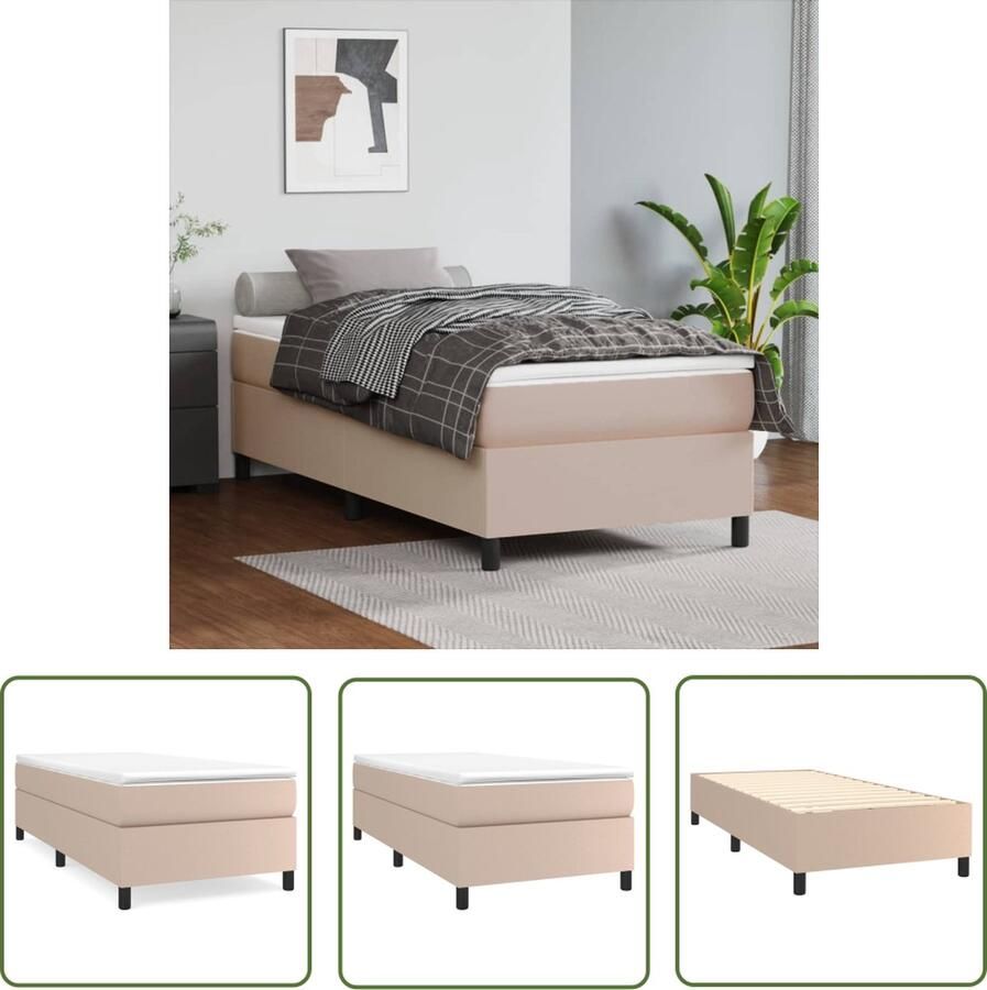 The Living Store Boxspringframe Cappuccino 203x100x35 cm Geschikt voor 100x200 cm matras Boxspring Frame Bruine Bedbank Tweepersoons Bed Kunstleder Bed Bedroom Furniture
