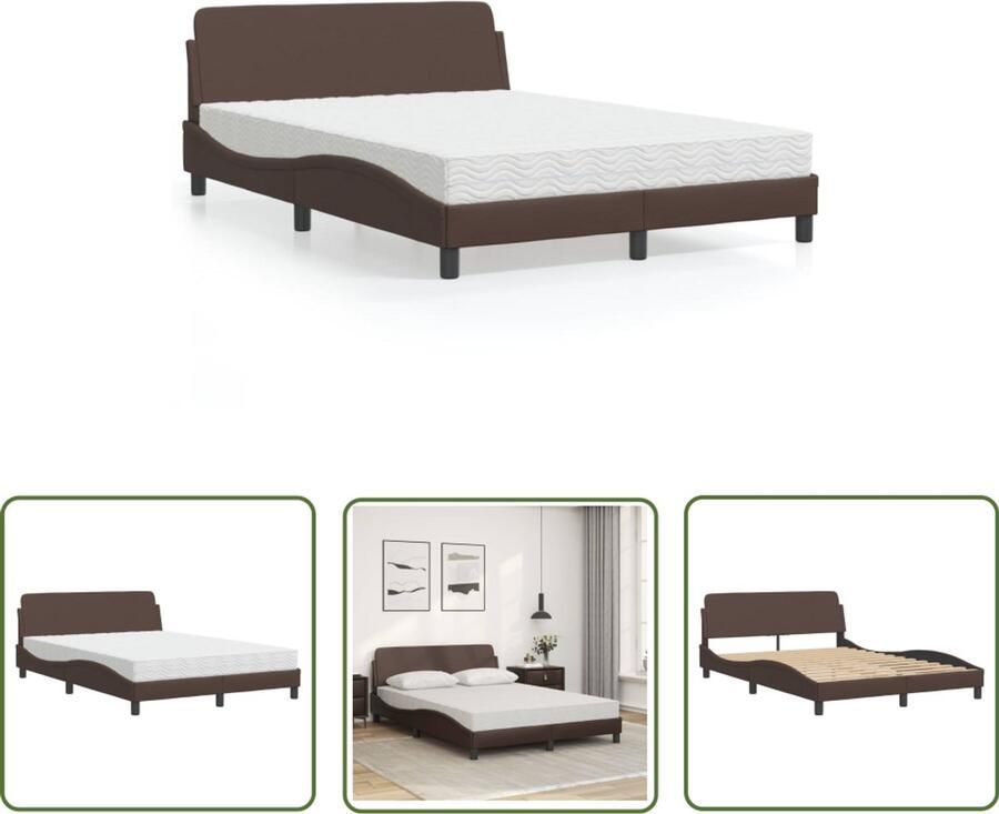 VidaXL Bed met matras Dover kunstleer bruin 140x200 cm Slaapcomfort Bruine Bedden Boxspring Bed Tweepersoonsbed Kunstleder Bed