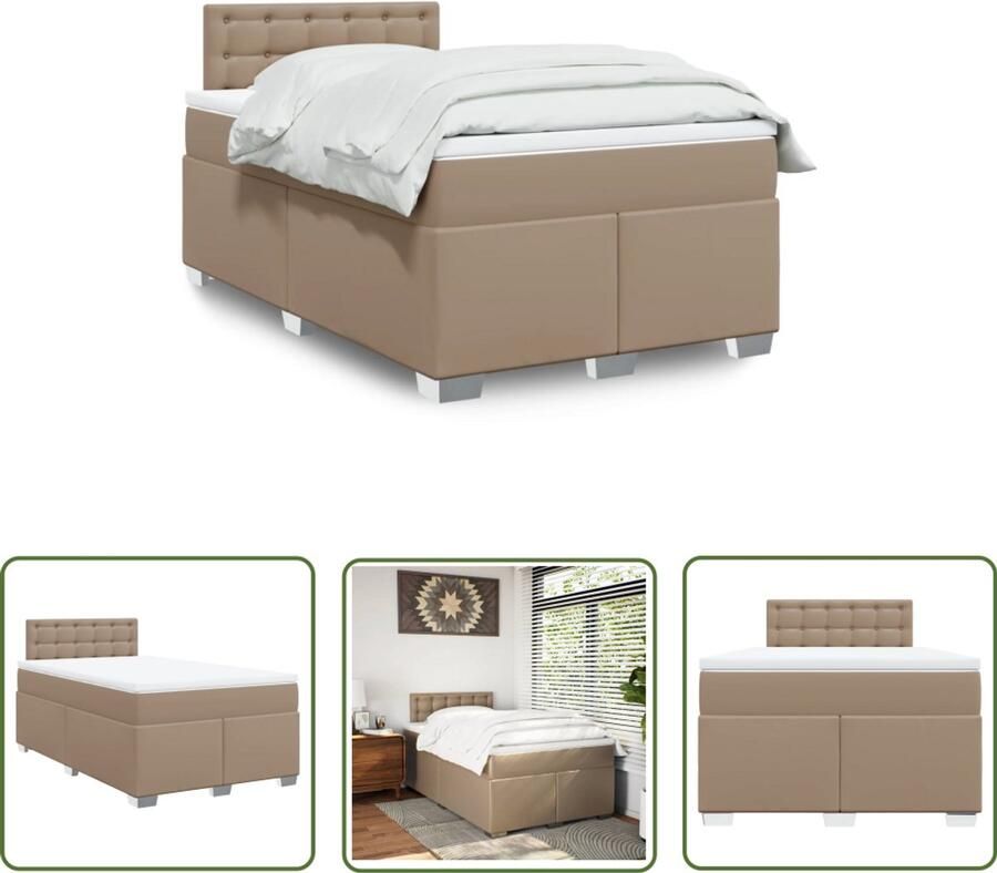 VidaXL Bruine Boxspring Boxspringbed Boxspring met matras kunstleer cappuccinokleurig 120x200 cm Kunstleder Bed Slaapcomfort Pocketveringmatras