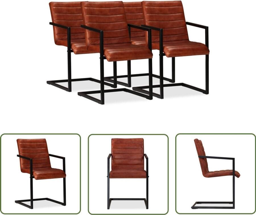 The Living Store Eetkamerstoelen 4 st echt leer bruin Echt Lederen Eetkamerstoelen Bruine Eetkamerstoelen Vintage Eetkamerstoelen Comfortabele Eetkamerstoelen Met Armleuningen