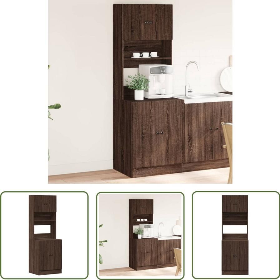 The Living Store Keukenkast 60x50x180 cm bewerkt hout bruin eikenkleurig Keukenkast Houten Kast Bruine Eiken Kleur Opslagoplossing Keuken Organisatie