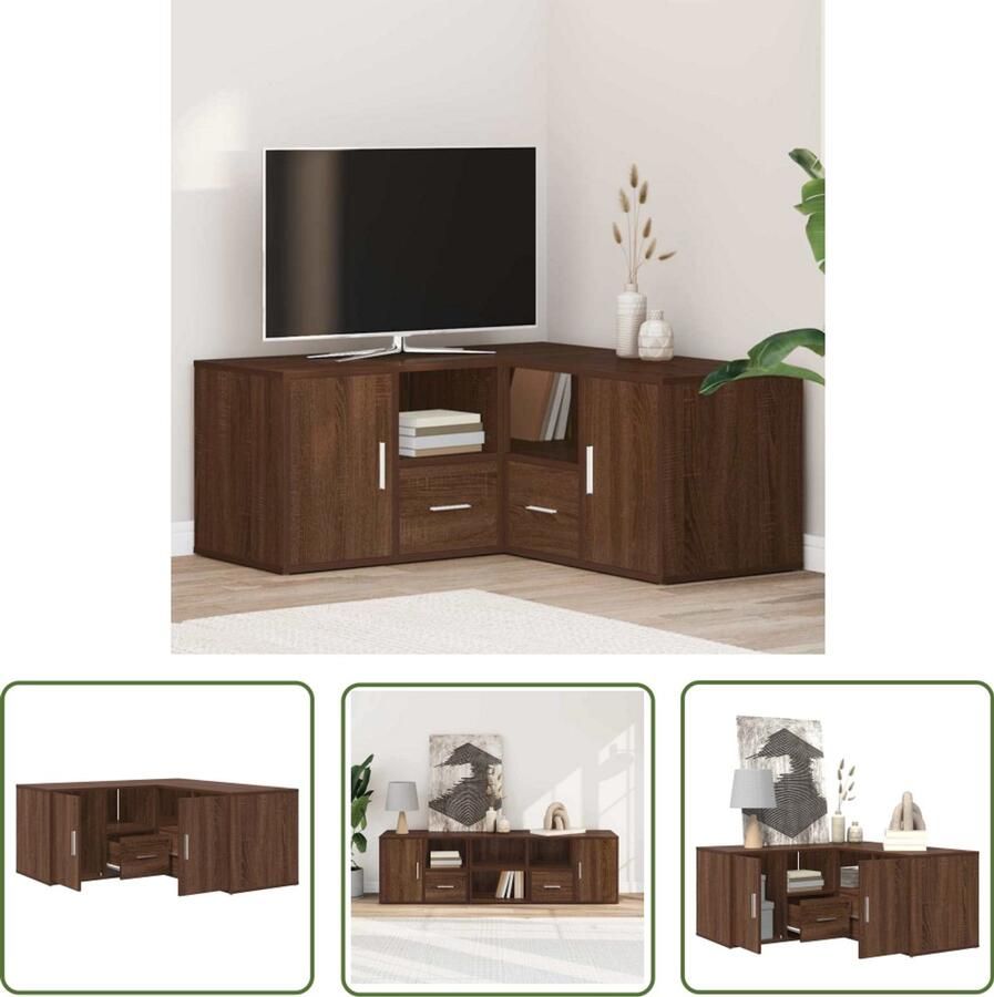 The Living Store Hoekkast 160x40x45 cm bewerkt hout bruin eikenkleurig Hoekkast Bruine Eiken Houten Kast Opslagruimte Boekenplank