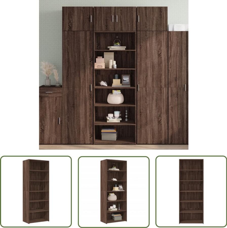 The Living Store Hoge kast 70x41x185 cm bewerkt hout bruin eikenkleur Hoge Kast Opbergkast Houten Kast Bruine Eiken Kast Scandinavisch Design