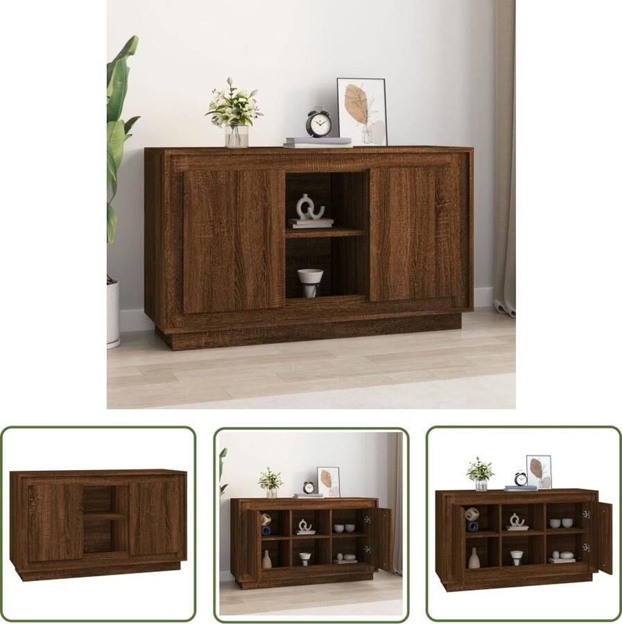 The Living Store Dressoir 102x35x60 cm bewerkt hout bruin eikenkleur Dressoir Houten Dressoir Vintage Dressoir Klassiek Dressoir Bruine Eiken Dressoir