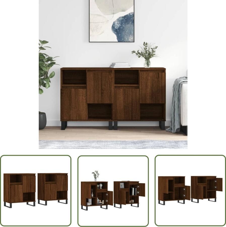 VidaXL Dressoirs 2 st bewerkt hout bruin eikenkleur Dressoirs Bruine Eiken Kleur Houten Dressoirs Vintage Dressoirs Badkamermeubilair