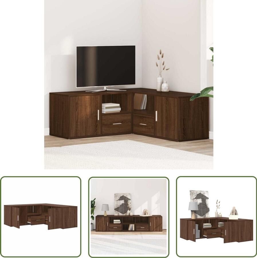 The Living Store Hoekkast 200x40x45 cm bewerkt hout bruin eikenkleurig Hoekkast Bruine Eiken Kleur Houten Kast Opbergkast Living Room Furniture