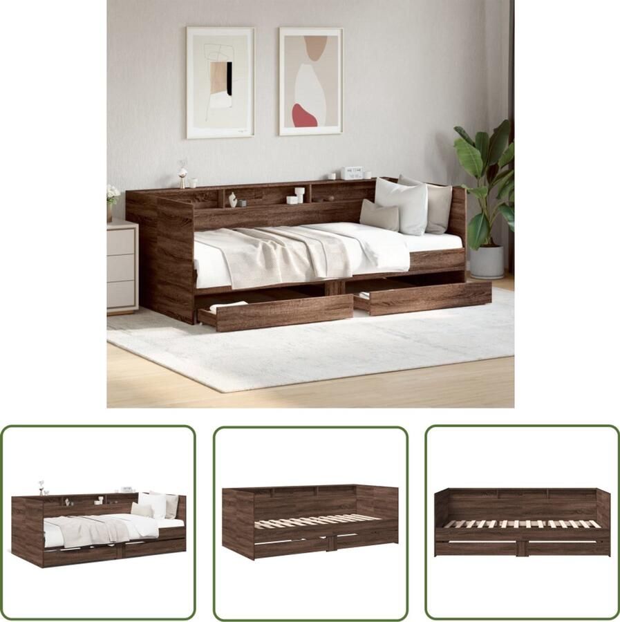 VidaXL Slaapbank met lades zonder matras 75x190 cm bruin eikenkleurig Slaapbank Bruine Eiken Kleur Houten Slaapbank Slaapbanken Met Lade Tweepersoons Slaapbank - Foto 2