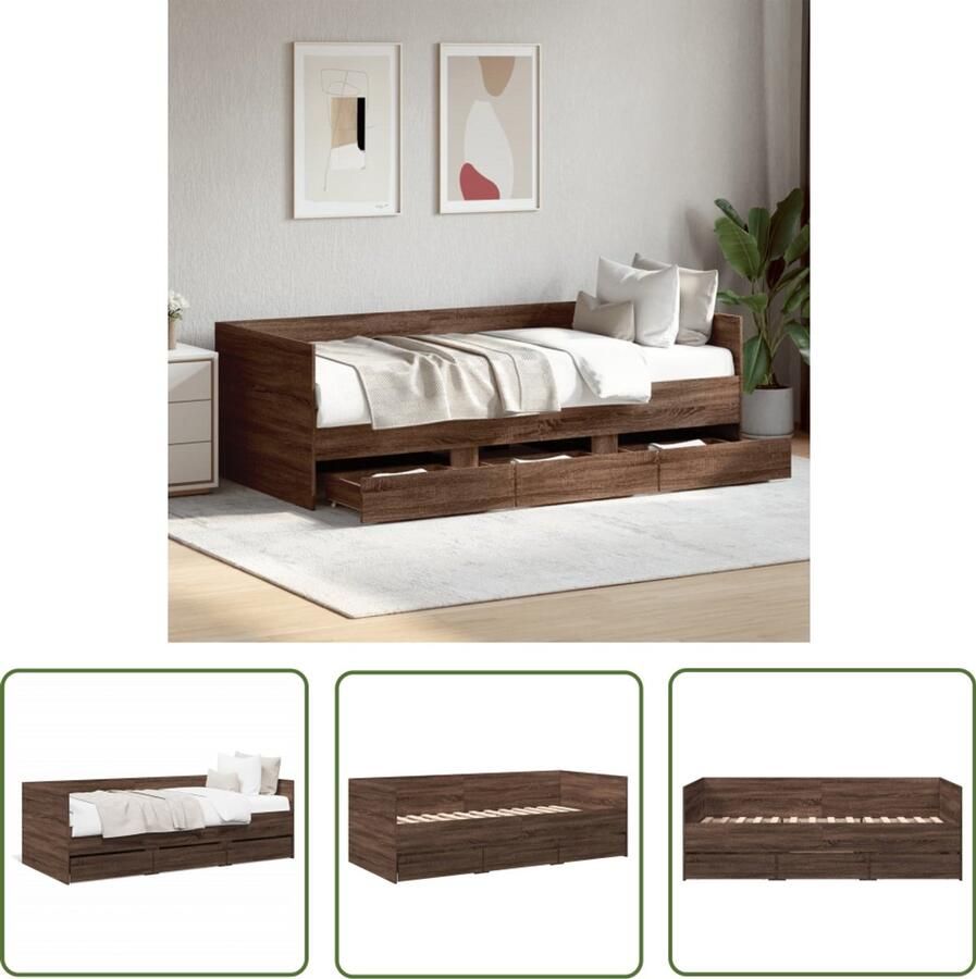 VidaXL Slaapbank met lades zonder matras 75x190 cm bruin eikenkleurig Slaapbank Bruine Eiken Kleur Houten Slaapbank Slaapbanken Met Lades Tweepersoons Slaapbank