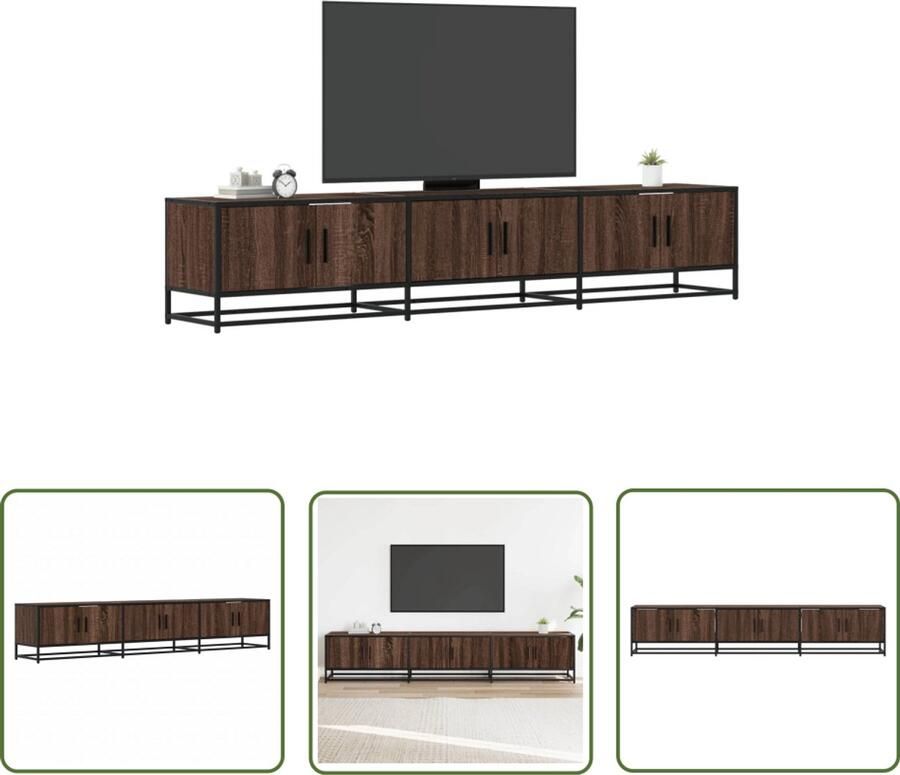 The Living Store Tv-meubel 210x35x41 cm bewerkt hout bruin eikenkleurig Tv-meubel Bruine Eiken Kleur Houten Tv Kast Salontafel Media Kast