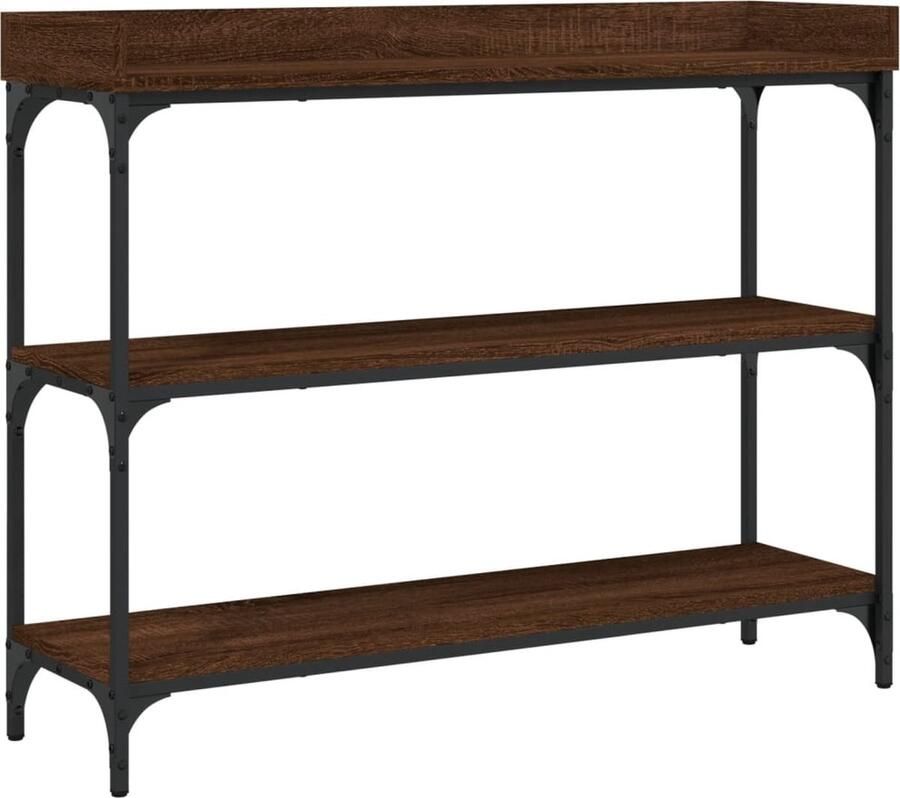 VidaXL Wandtafel met schappen 100x30x80 cm bruin eikenkleur Wandtafel Bruine Eiken Kleur Houten Wandtafel Vintage Wandtafel Salontafel - Foto 3