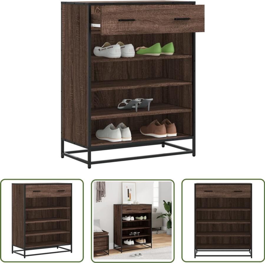 VidaXL Schoenenkast 75x38x97 5 cm bewerkt hout en metaal bruin eiken Schoenenkast Bruine Eiken Houten Schoenenkast Schoenenopbergers Entree Kast