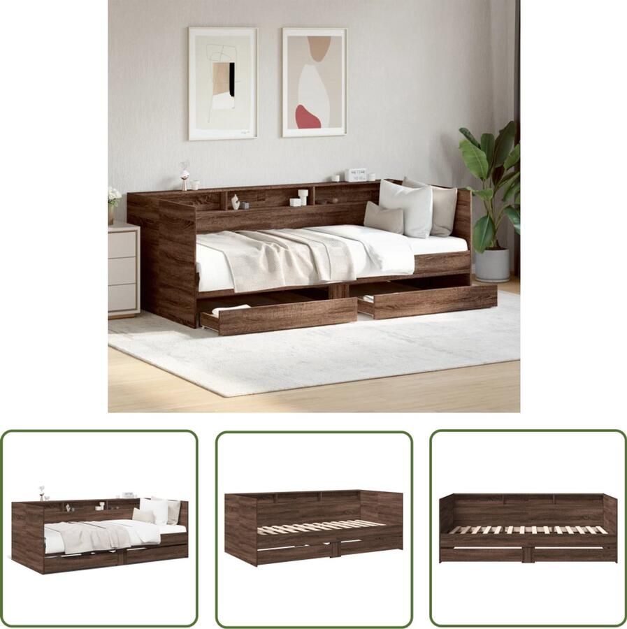 VidaXL Slaapbank met lades zonder matras 90x190 cm bruin eikenkleurig Slaapbank Bruine Eiken Houten Slaapbank Tweepersoons Slaapbank Slaapbanken Met Lade