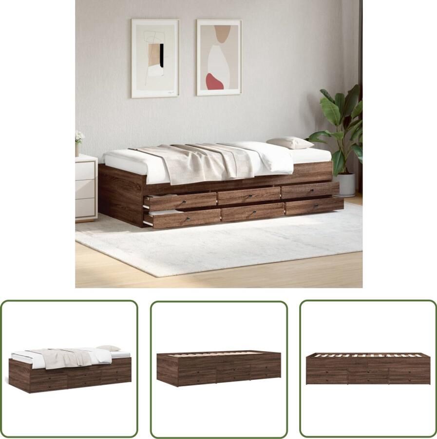 VidaXL Slaapbank met lades zonder matras 90x190 cm bruin eikenkleurig Slaapbank Bruine Eiken Houten Slaapbank Slaapbanken Met Lades Tweepersoons Slaapbank