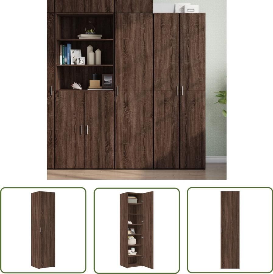 The Living Store Hoge kast 45x42 5x185 cm bewerkt hout bruin eikenkleurig Hoge Kast Houten Kast Bruine Eiken Kast Opbergkast Kledingkast