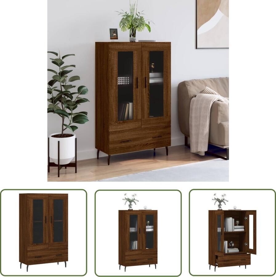 The Living Store Hoge Kast Bruineiken 69.5 x 31 x 115 cm Duurzaam Metalen poten Voldoende opbergruimte Stabiel tafelblad Praktisch ontwerp
