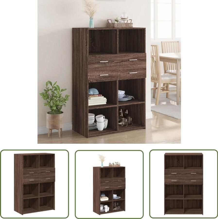 The Living Store Hoge kast 80x42 5x124 cm bewerkt hout bruin eikenkleurig Hoge Kast Houten Kast Bruine Eiken Kast Opbergkast Woonkamer Kast