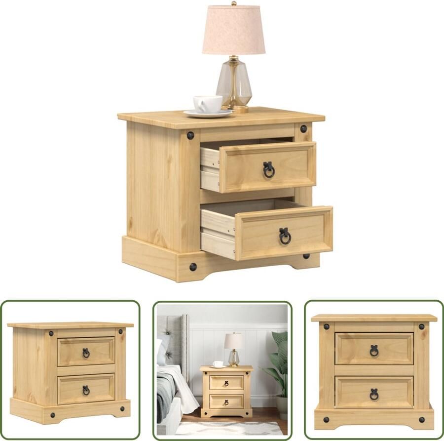 VidaXL Nachtkastje Corona 53x39x50 cm massief grenenhout Nachtkastje Bruine Kleur Grenenhouten Kast Vintage Nachtlamp Rustic Decoratie