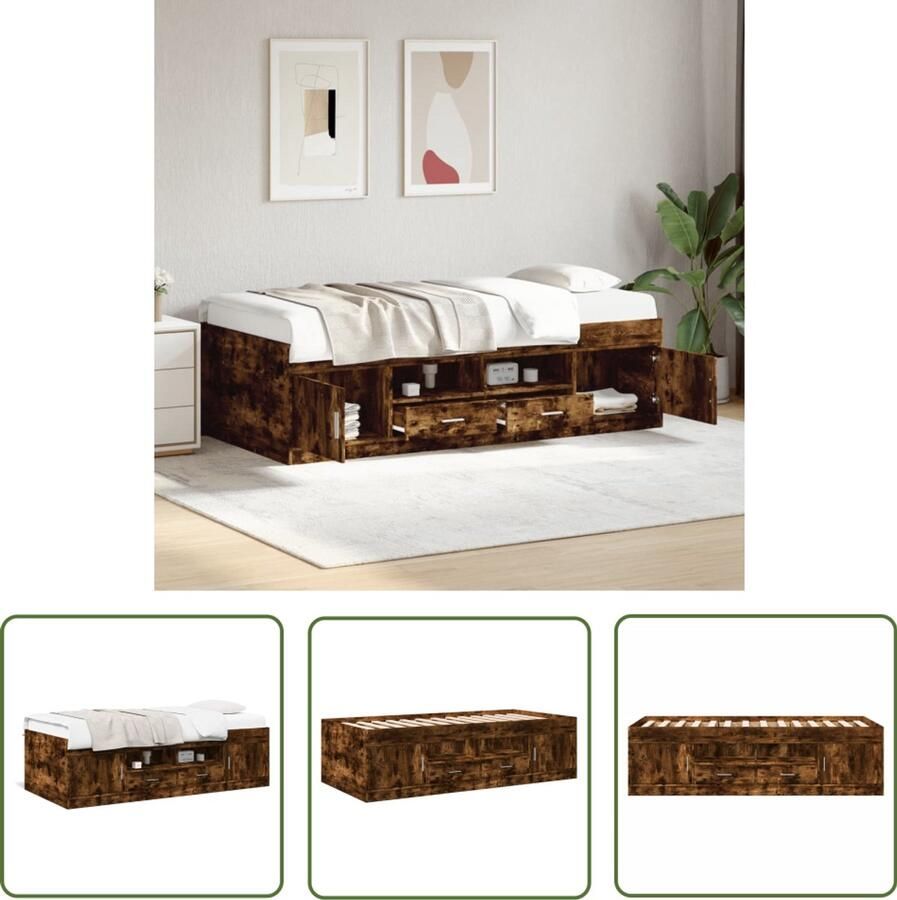 VidaXL Slaapbank met lades zonder matras 90x190 cm gerookt eikenkleur Slaapbank Bruine Slaapbank Houten Slaapbank Met Lade Multifunctionele Bank