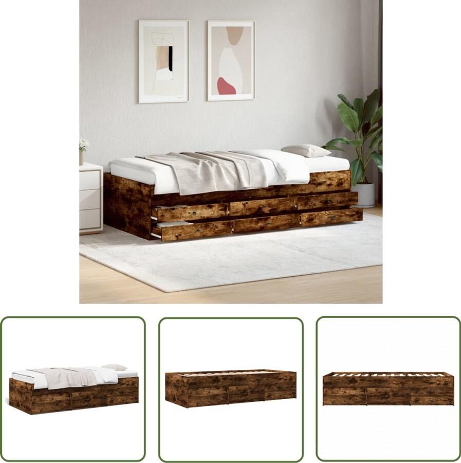 VidaXL Slaapbank met lades zonder matras 90x200 cm gerookt eikenkleur Slaapbank Bruine Slaapbank Houten Slaapbank Tweepersoons Slaapbank Compact Slaapbank