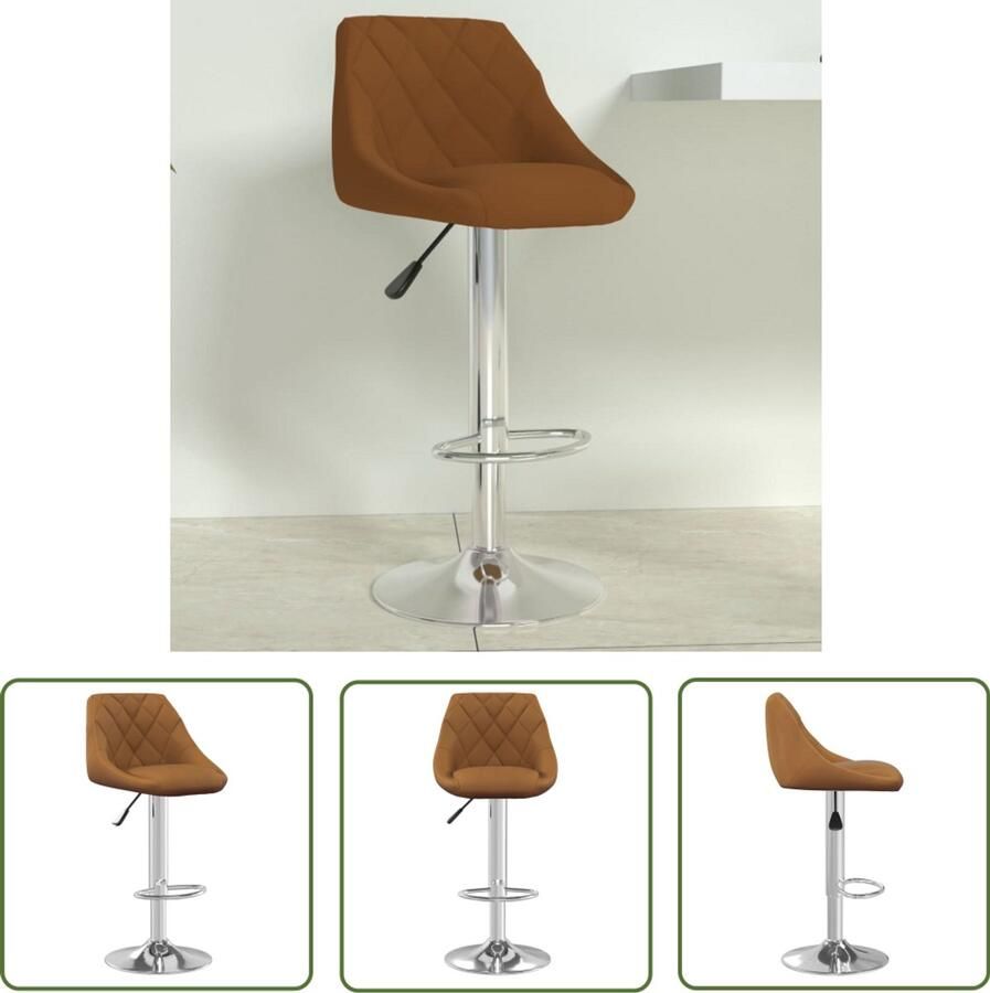 The Living Store Barkruk fluweel bruin Barstoel Bruine Stoel Design Stoel Fluweel Stoel Verstelbare Barkruk