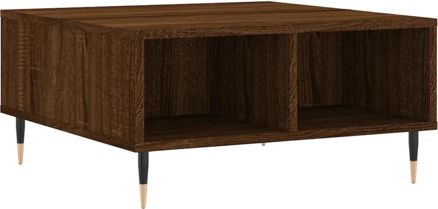 The Living Store Salontafel Bruineiken 60 x 60 x 30 cm Bewerkt hout en ijzer Salontafel Bruineiken Houten Salontafel Salontafeltje Tv Tafellaar