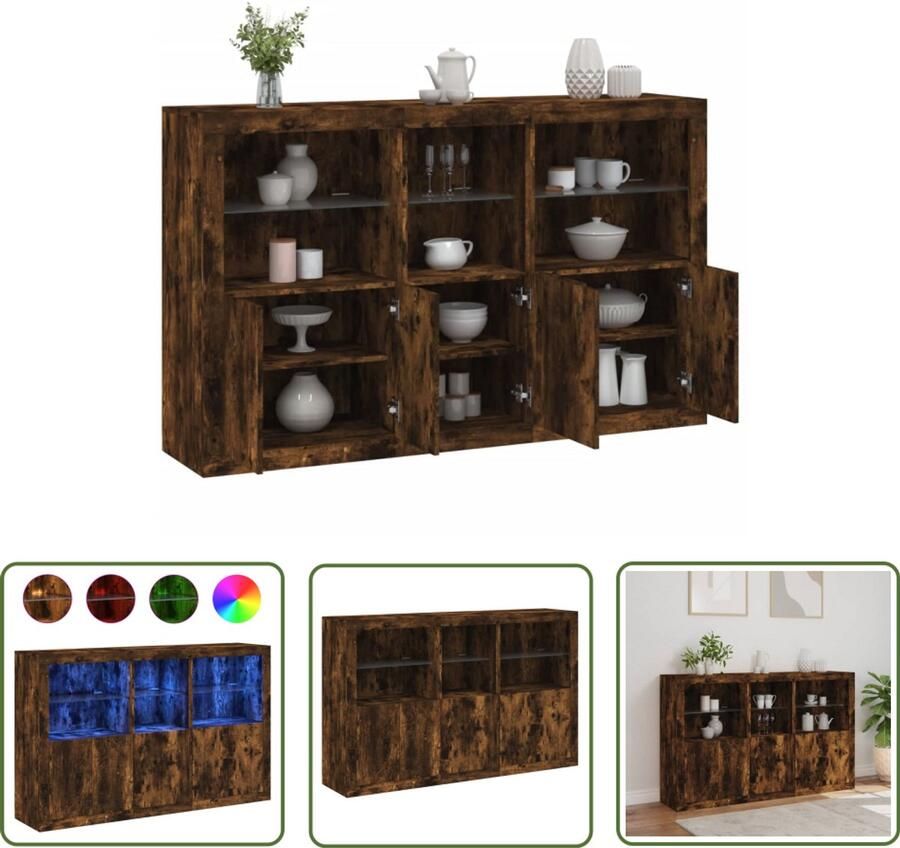 VidaXL Dressoir met LED-verlichting 162x37x100 cm gerookt eikenkleurig Dressoir Buffet Houten Dressoir Modern Dressoir Led Verlichting