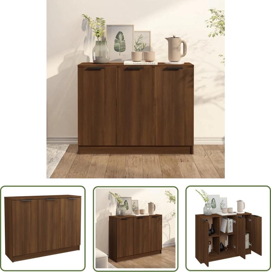 The Living Store Dressoir 90 5x30x70 cm bewerkt hout bruin eikenkleur Dressoir Modern Design Houtsoort Bruine Eiken Opbergruimte