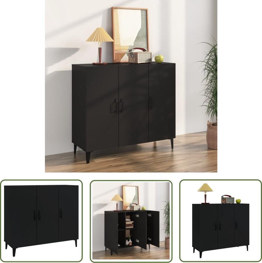 The Living Store Dressoir 90x34x80 cm bewerkt hout zwart Dressoir Industrieel Dressoir Zwart Dressoir Houtsoort Dressoir Opberg Dresser