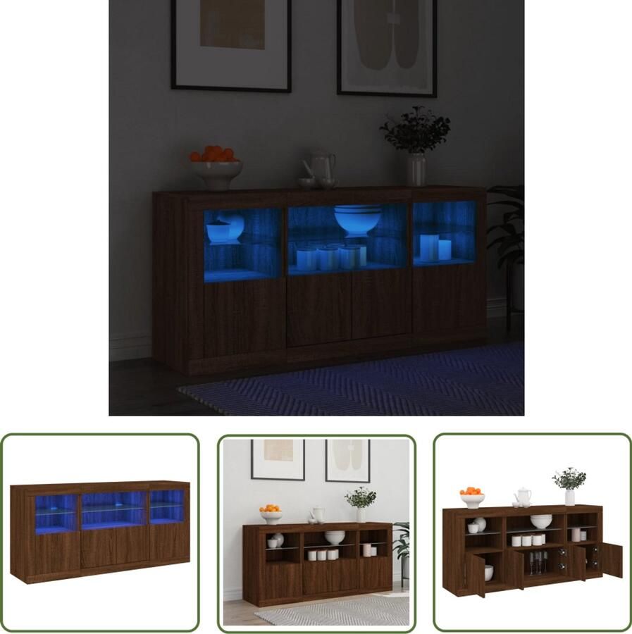 The Living Store Dressoir met LED-verlichting 142 5x37x67 cm bruin eikenkleur Dressoir Modern Dressoir Led Dressoir Rgb Led Houten Dressoir
