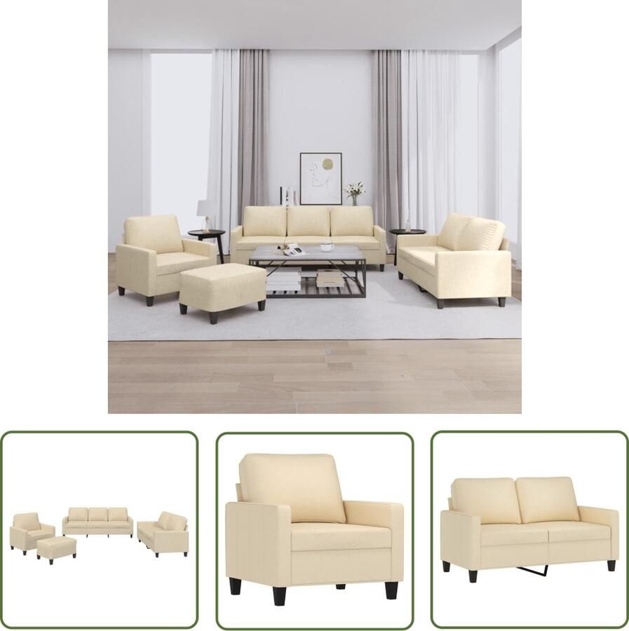 VidaXL Buitenbank Loungebank 4-delige Loungeset met kussens stof crèmekleurig Tuinset Lounge Set Tuin Meubilair