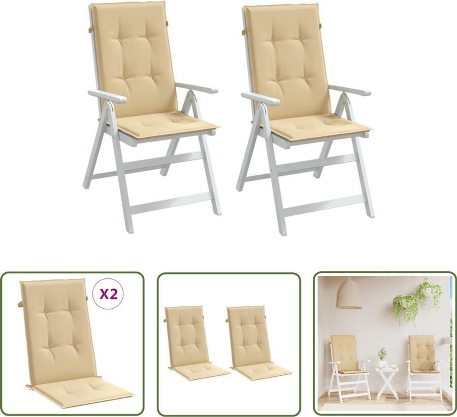 VidaXL Buitendecoratie Tuinstoel Kussentjes Stoelkussens 2 st hoge rug 120x50x4 cm stof gemêleerd beige Lounge Kussens Balkon Kussens Terrasdecoratie