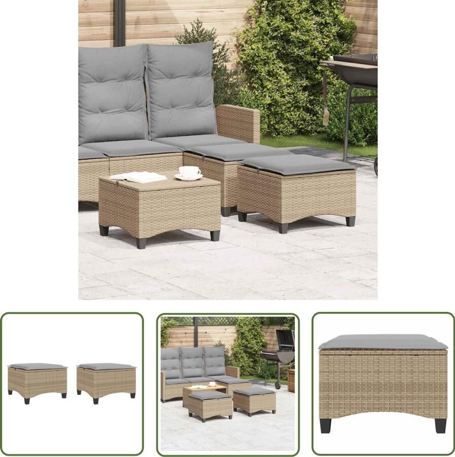 The Living Store Tuinkrukken met kussens 2 st 55x55x36 cm poly rattan beige Tuinstoel Buitendecoratie Lounge Relaxen Patioset